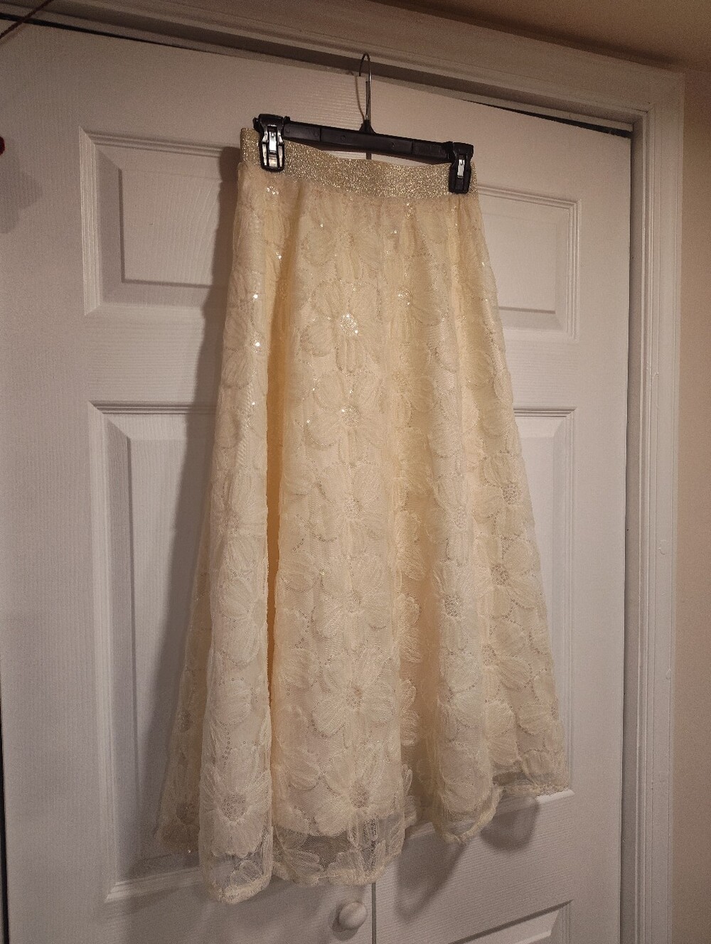 Elli White Cream Floral Lace Tulle Maxi Skirt Size S